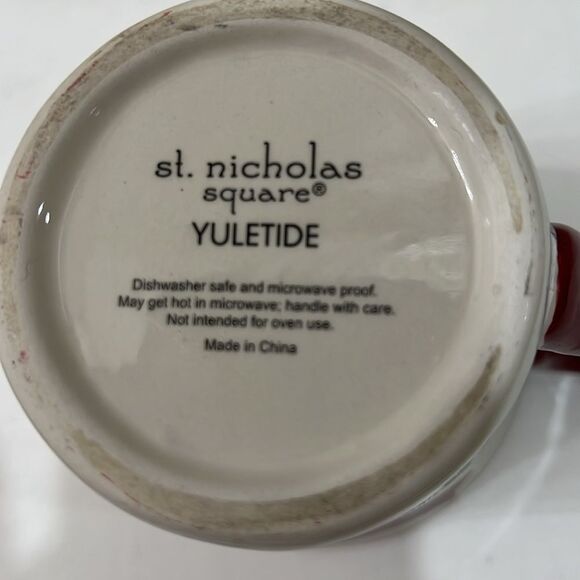 St NICHOLAS Square Red and Cream Christmas Mug Snowman Pine Tree Snowflake 16 Oz - Picture 7 of 7